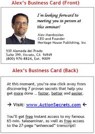 Back of Business Cards - Free Report Giveaway